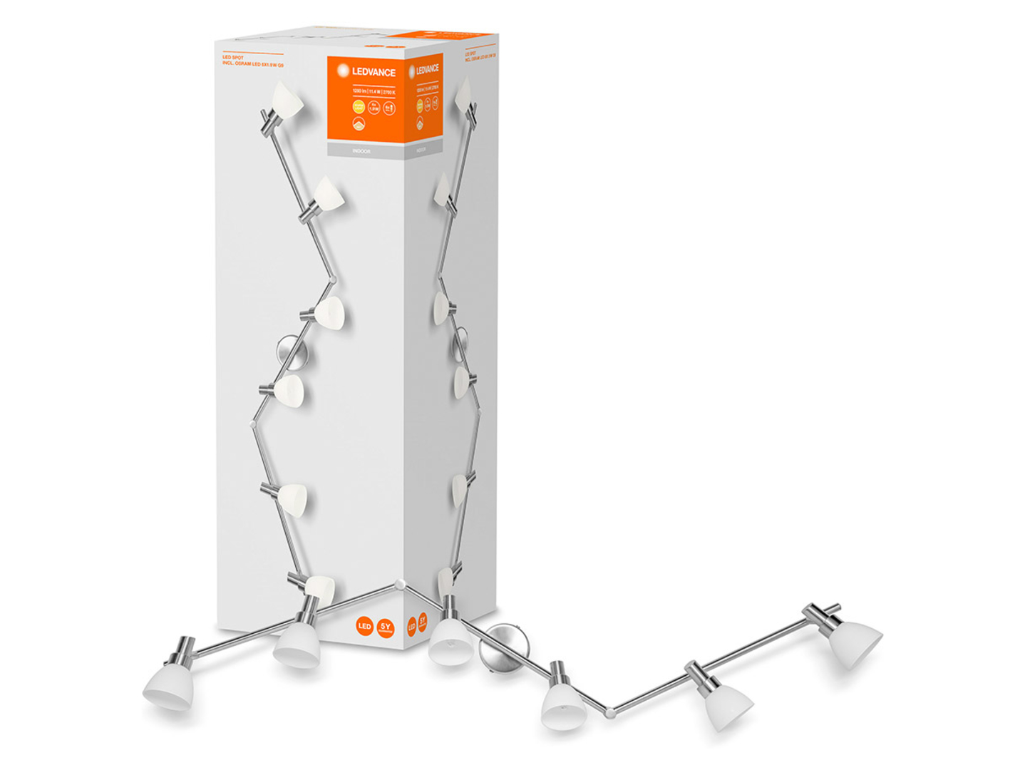 Spot LED 6-punktowy aluminiowy srebrny