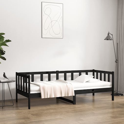 NNEVL Day Bed Black 92x187 cm Single Size Solid Wood Pine