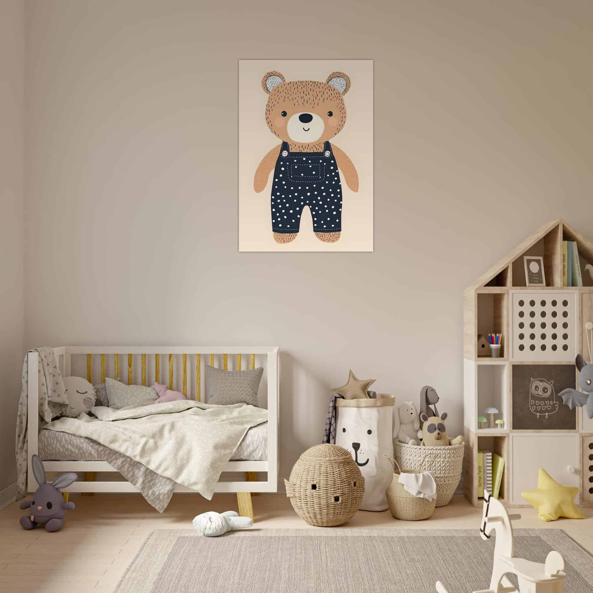 Artfulprints Poster Stoere beer in tuinbroek  - 70x100 cm - Bruin