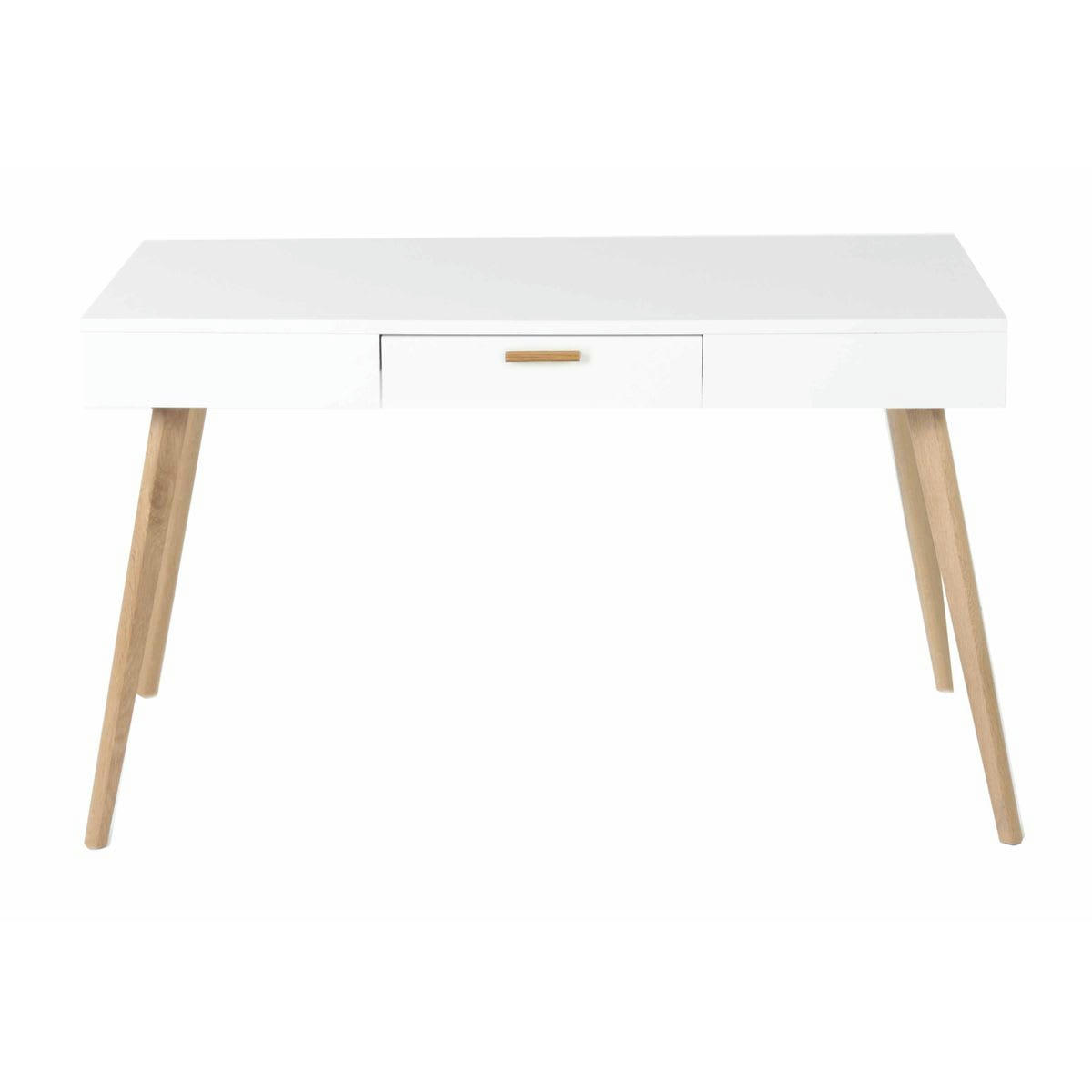 FLAMY - Bureau blanc Scandinave1 tiroir pieds chêne