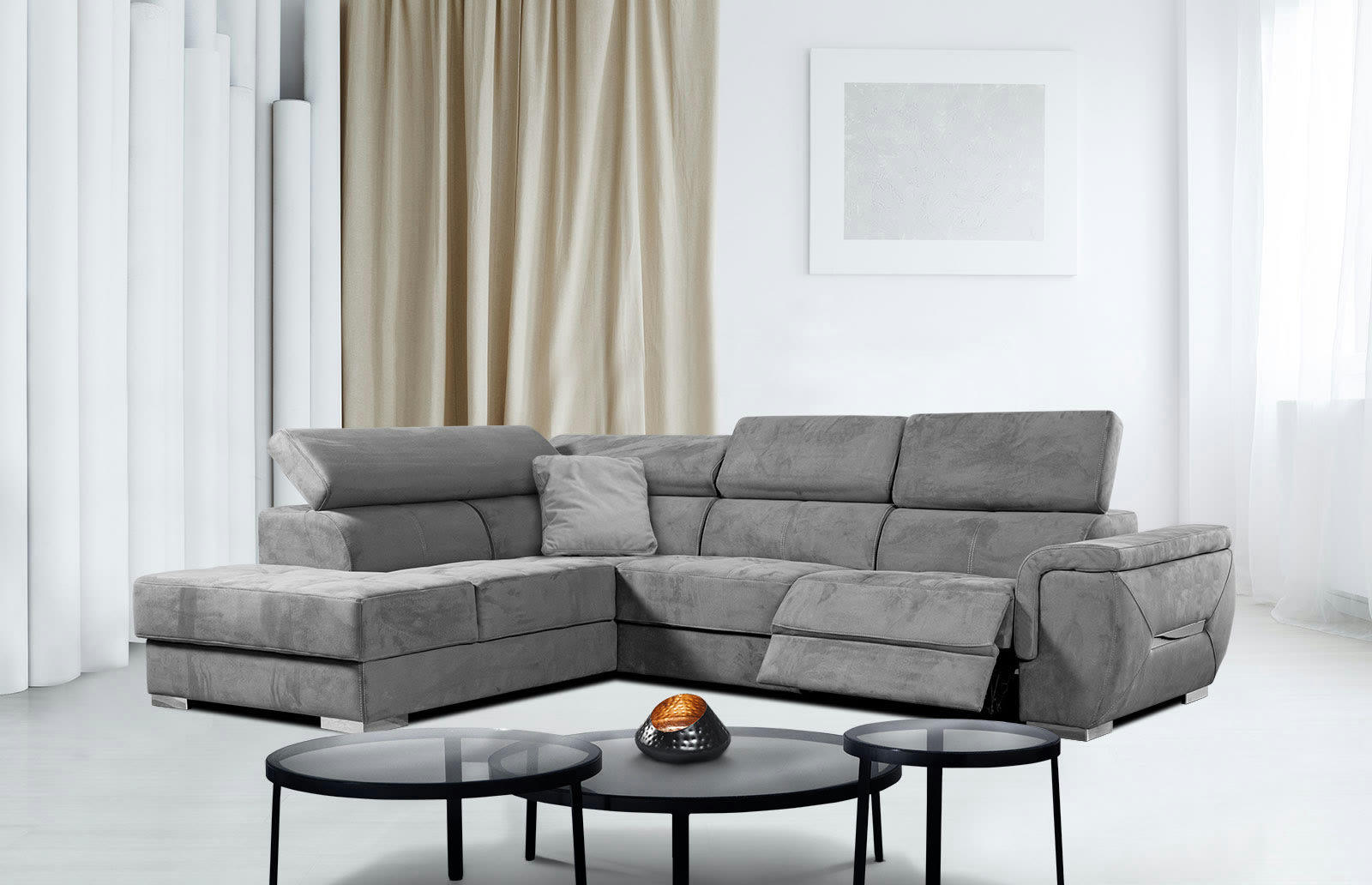 KELTE - Canapé d'angle gauche 5 places avec une relaxation tissu gris foncé