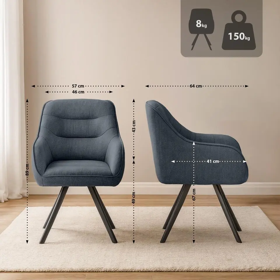 CLP Eetkamerstoel Pettuli zwart Frame - Stof - donkergrijs