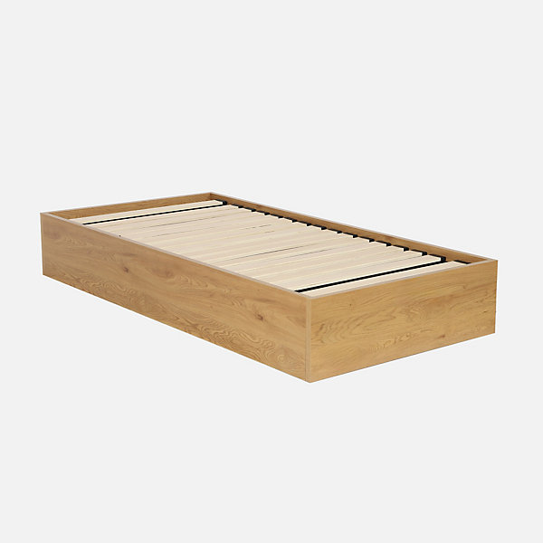 Lit coffre sommier à lattes 90x190cm décor bois chêne - Lift
