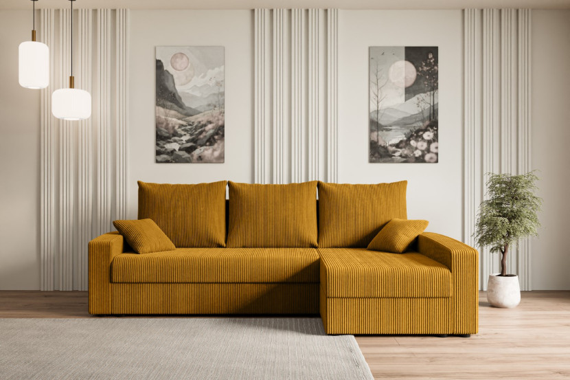 Narożnik z funkcją spania i pojemnikiem ALESIA-L 231x140x90 cm Żółty