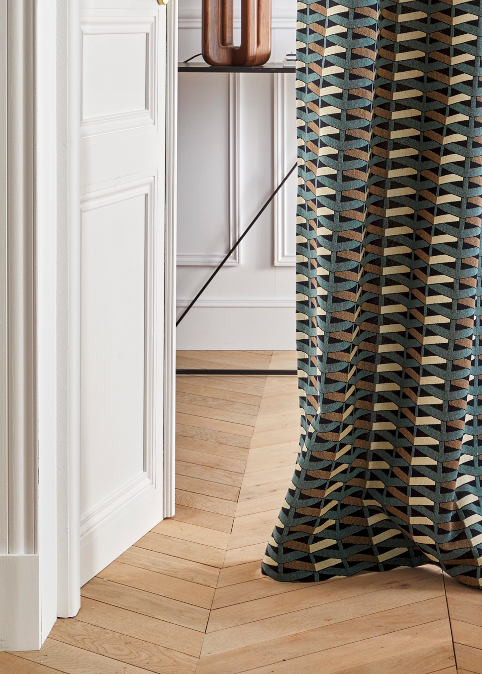 RIDEAU EN JACQUARD MOTIF GÉOMETRIQUE vert