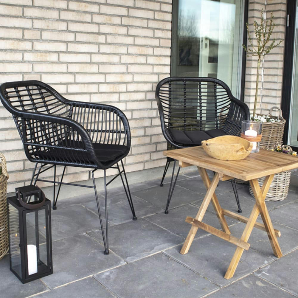 TRIESTE - Lot de 2 fauteuils indoor/outdoor aspect rotin et métal avec coussin n