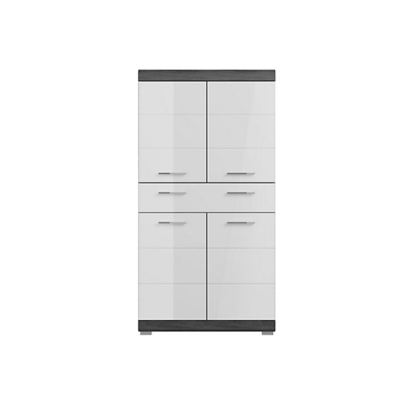 Meuble de rangement SCOTT4 portes et 1 tiroirGris foncé et blanc74x141x31 cm