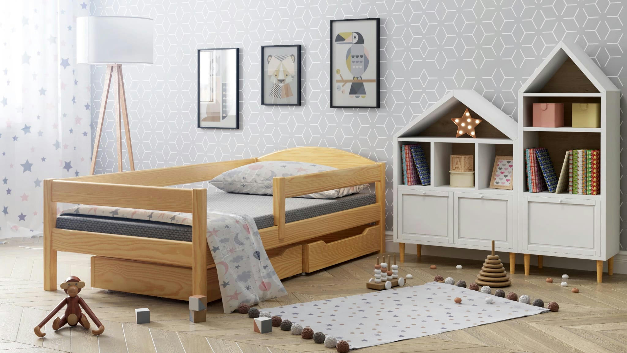 - Lit simple en pin massif 200x90 naturel