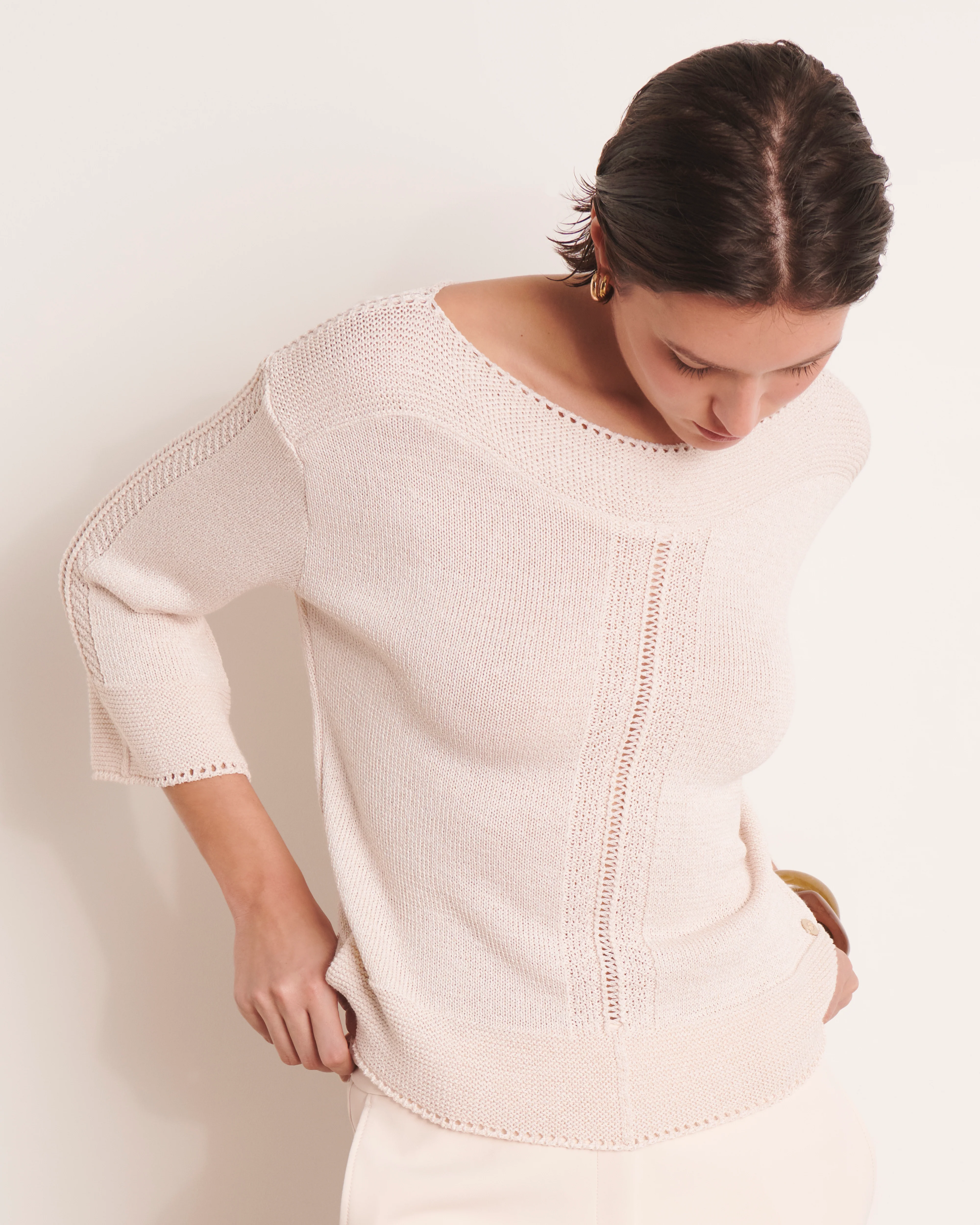 Pull beige encolure bateau ASTRE/13005/030