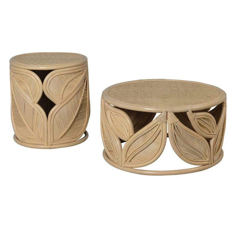 - Table basse feuilles en rotin et bambou