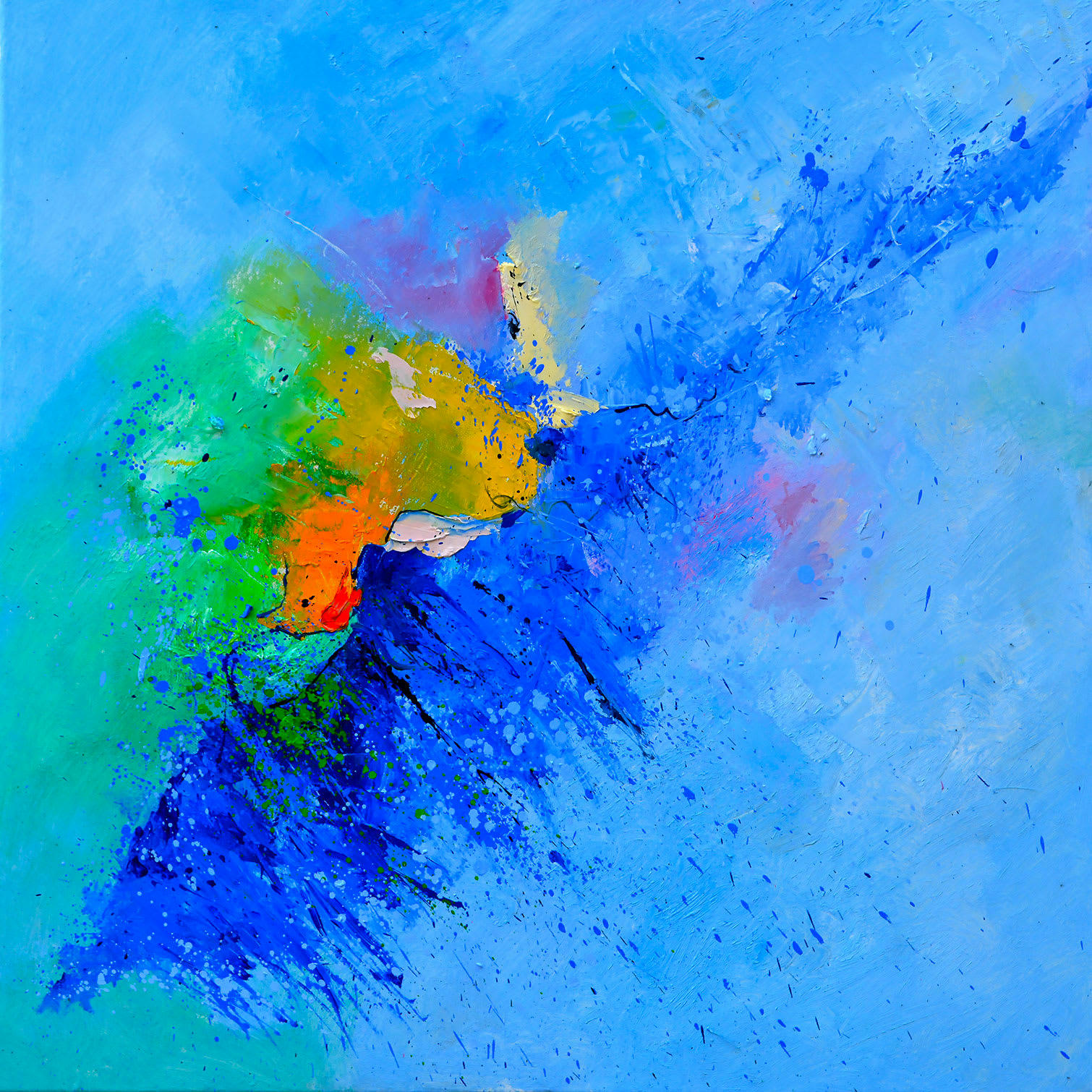 - Tableau art abstrait vague de bleu imprimé sur toile 50x50cm