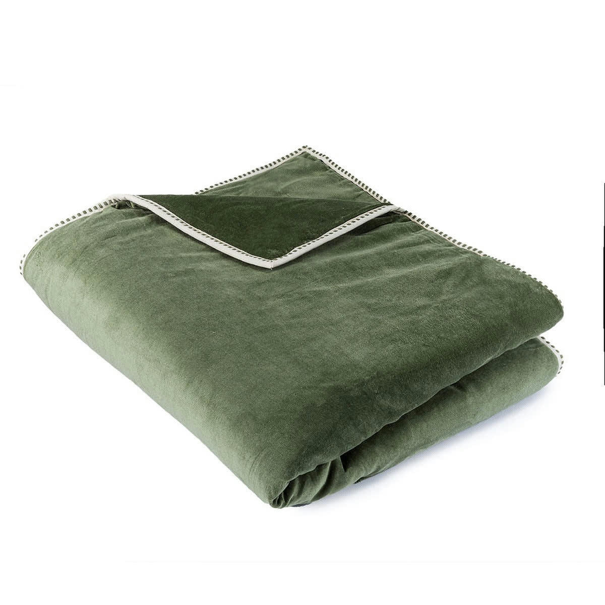ERIN - Edredon velours de coton  85x200 vert kaki