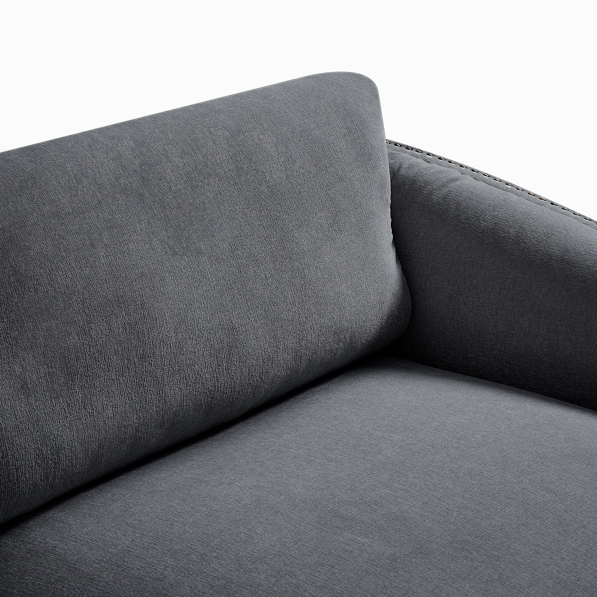 Sofa with Semilunar Arm, Rivet Detailing, and Solid Frame
