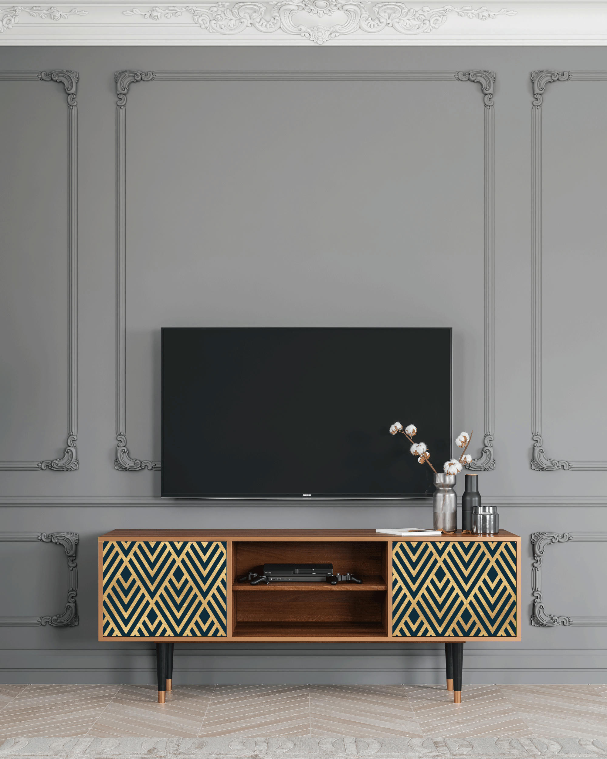 EGYPT TRIANGLES - Meuble TV  bleu 2 portes L 170 cm