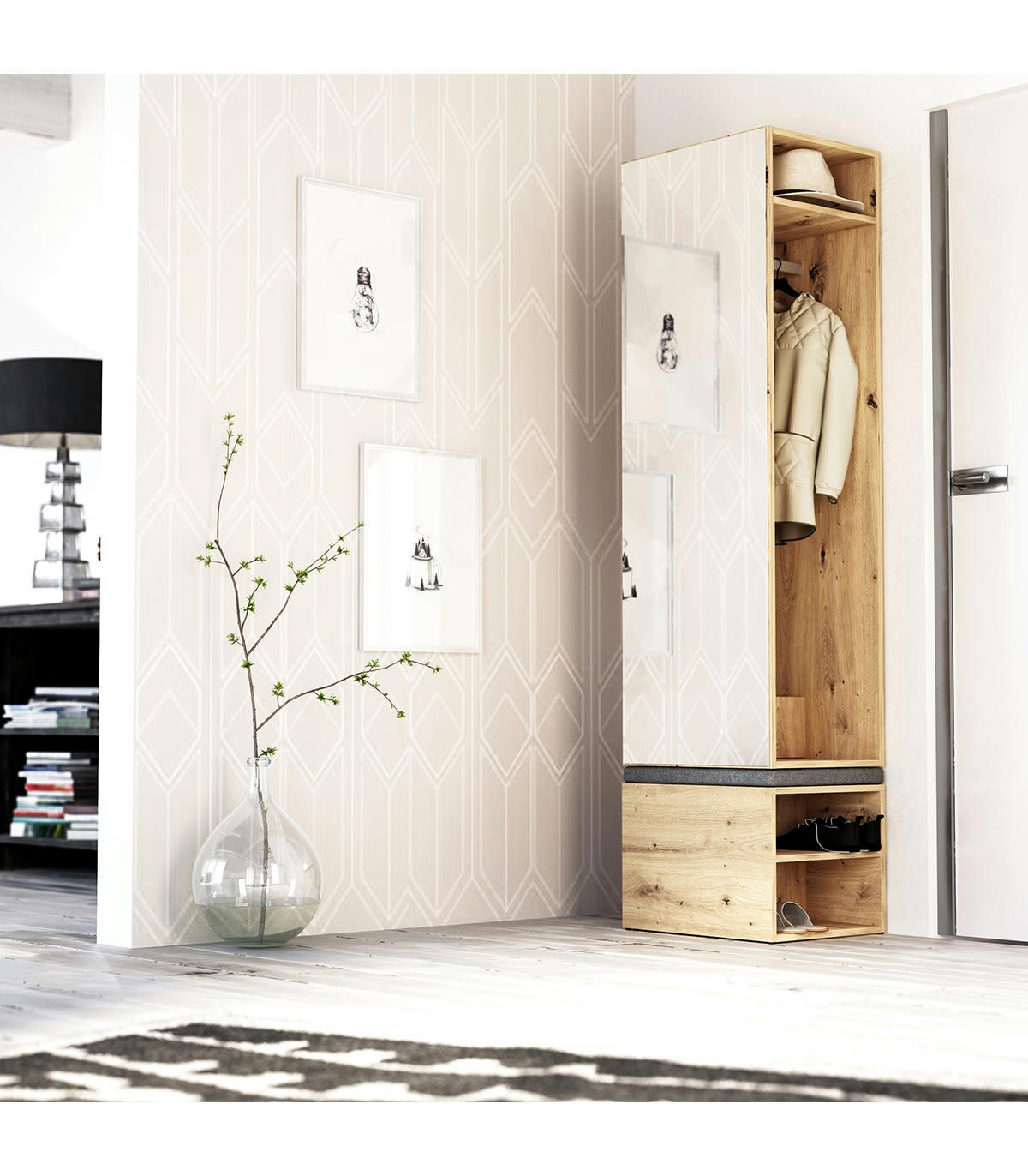 CLEVER - Vestiaire d'Entrée Multifonctions L50 x H150 cm