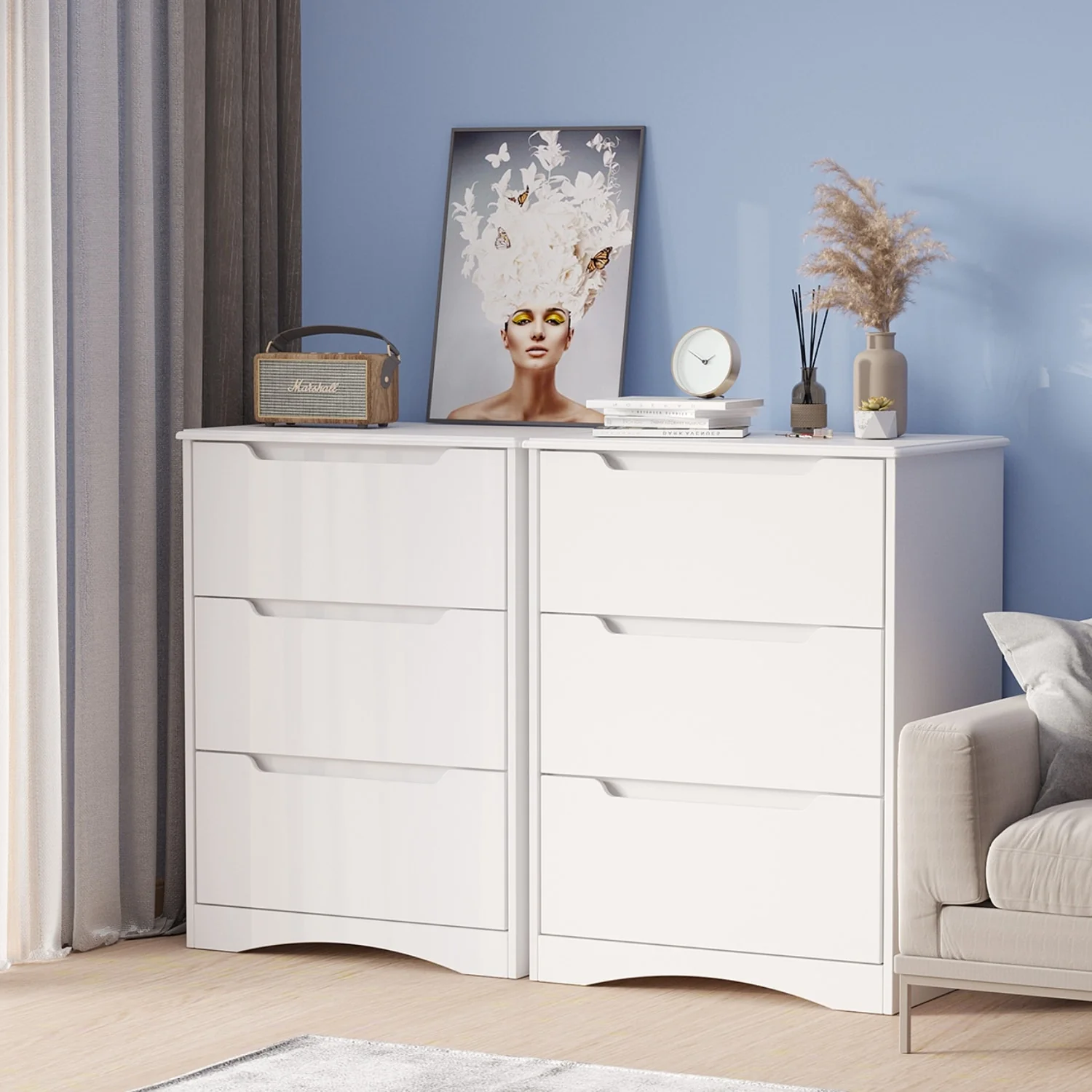 Wooden 3-Drawer Dresser for Bedroom，Bedside Nightstand，Modern Storage Chest Dresser in White