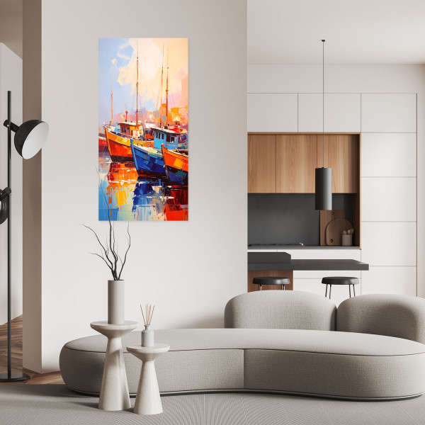 Naklejka na ścianęFeeby Kolorowe Łodzie w porcie 40x80