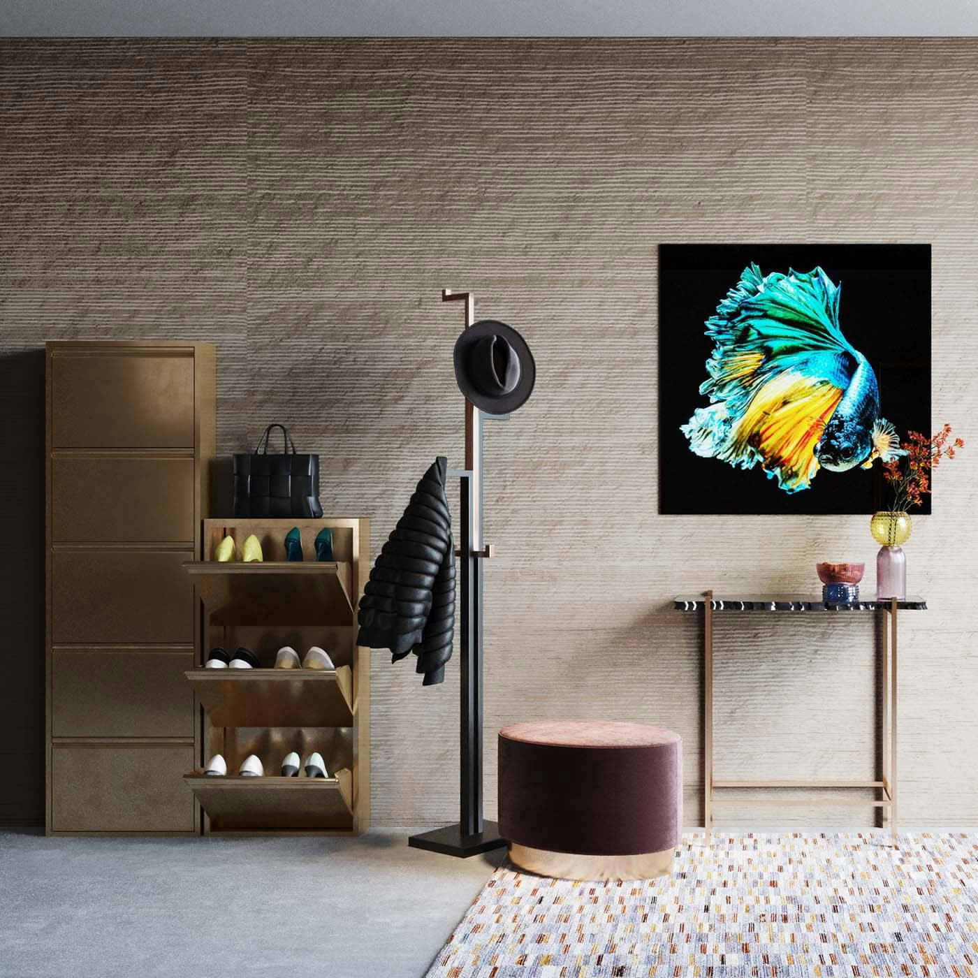 CARUSO - Casier à chaussures 3 tiroirs en acier bronze