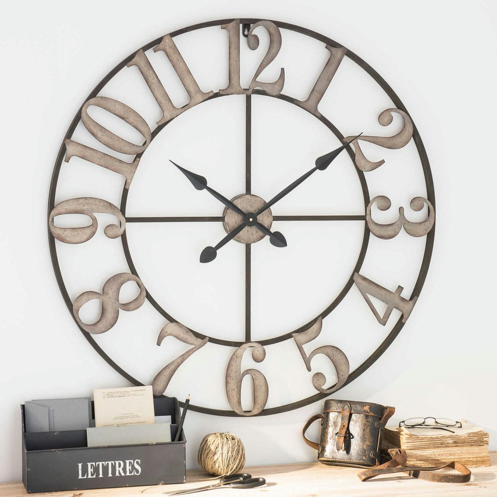 Castilly - Horloge murale en métal noir effet blanchi D80