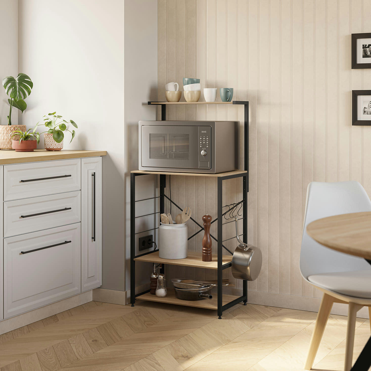 ÁFRICA - Armoire de cuisine pour micro-ondes 4 étagères, couleur chêne/noir