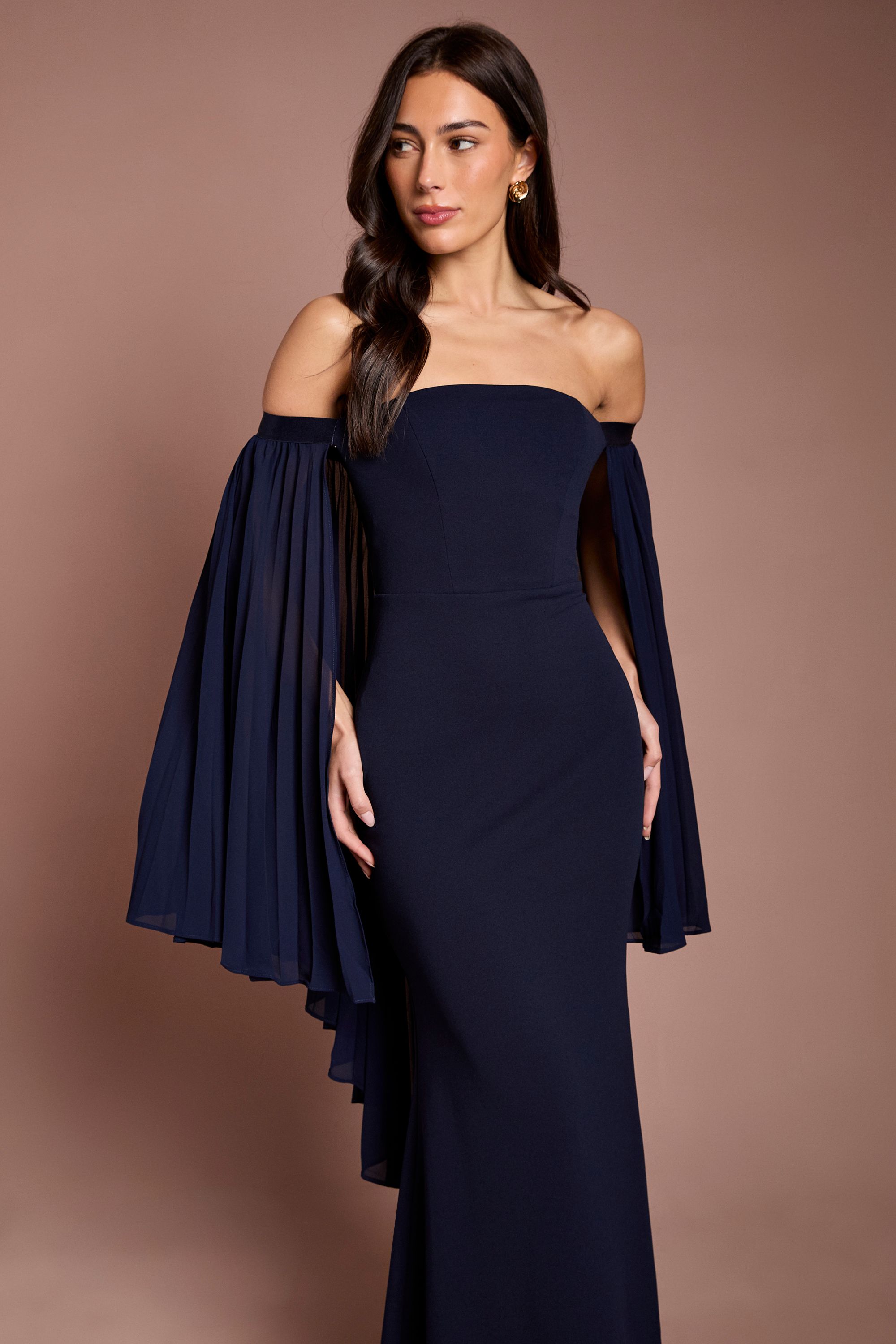 Coast Strapless Maxi Dress With Pleated Chiffon Cape