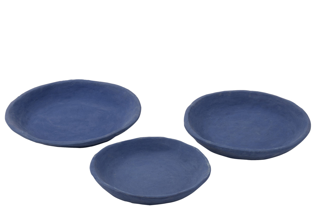 J-Line schaal - papier maché - blauw - set van 3