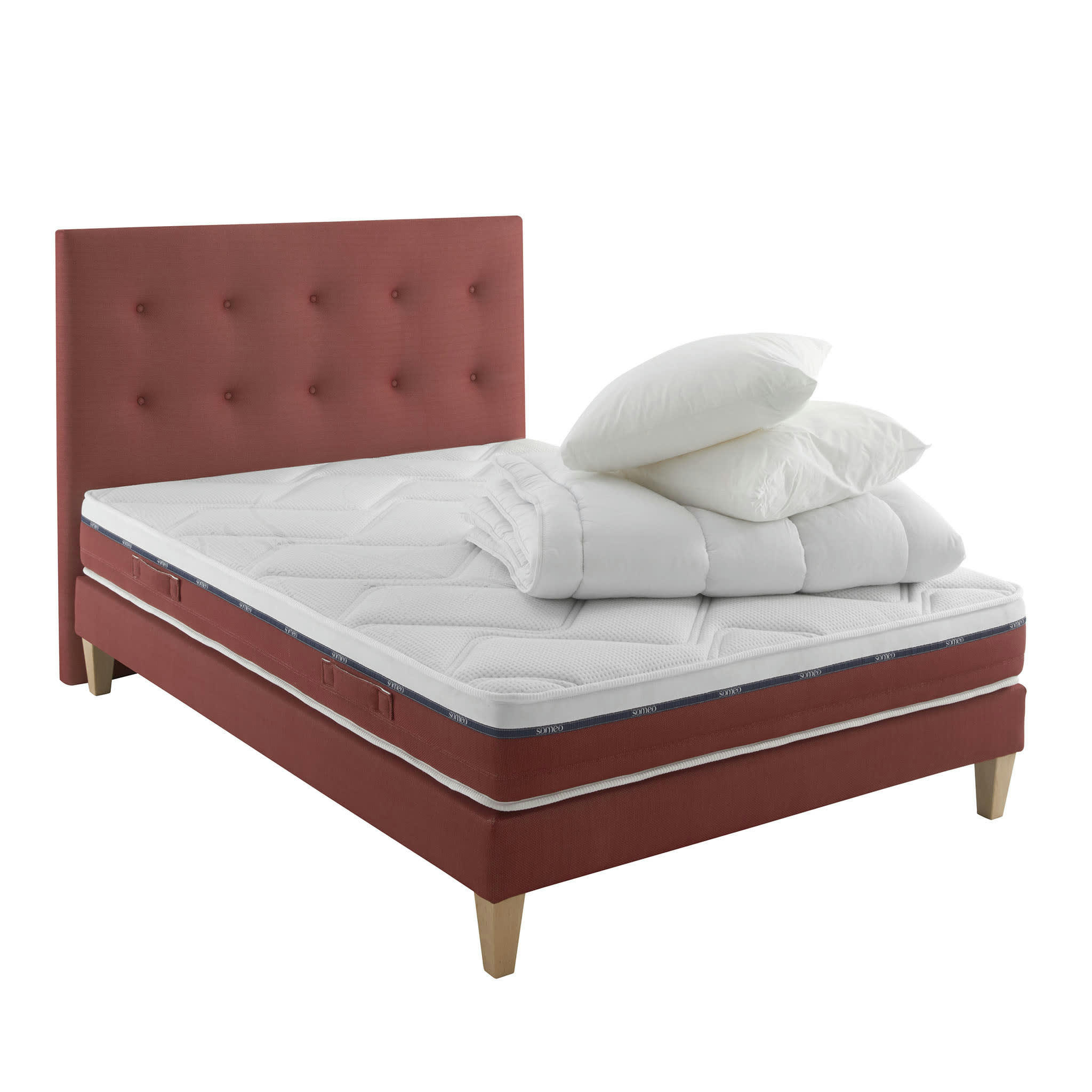 CREPUSCULE 600 - Ensemble matelas, sommier, pieds, tête de lit, couette oreiller 160x20