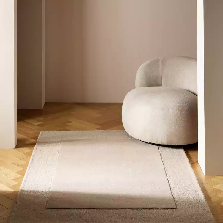 Habitat Simple Border Taupe Wool Cut Pile Rug - 120x170cm