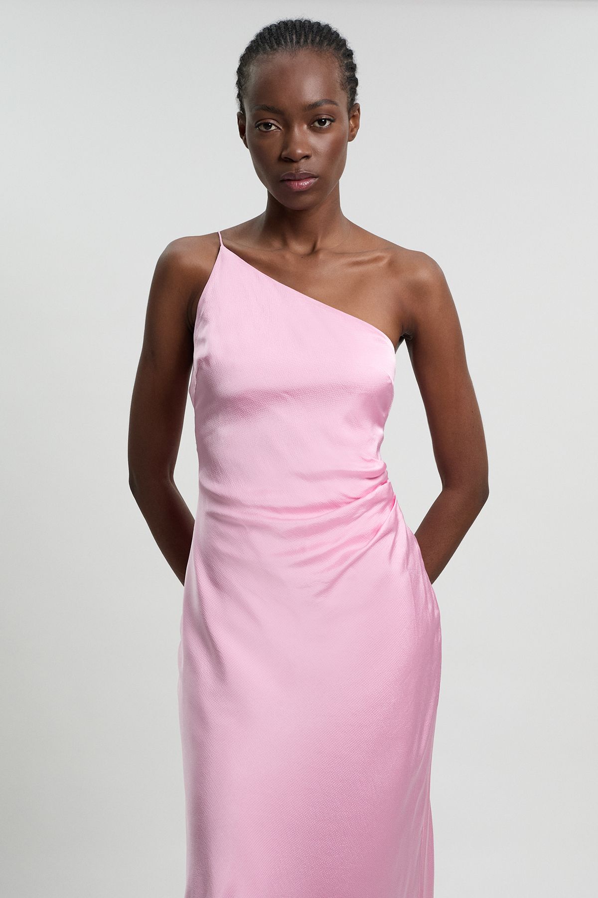 KarenMillen Viscose Satin Asymmetric Detail Midi Dress