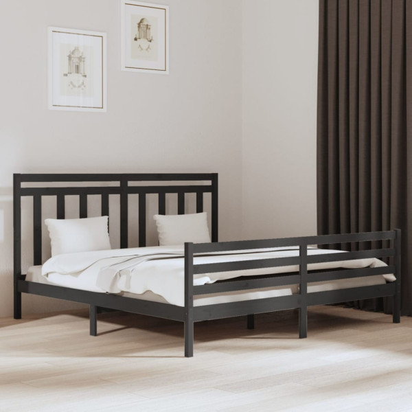 Rama łóżka szara lite drewno 200 x 200 cm