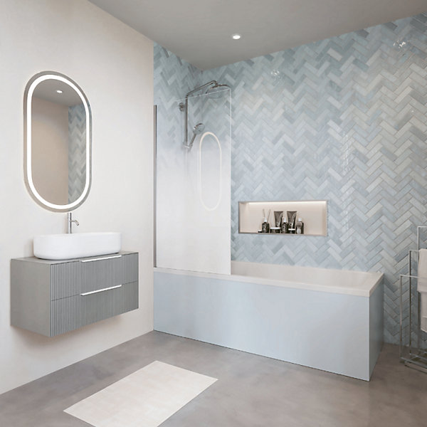 Baignoire droite VILLEROY &BOCH Architectura acrylique 180 x 80 cm  Pare bain gauche AURYS Mist 1 chromé
