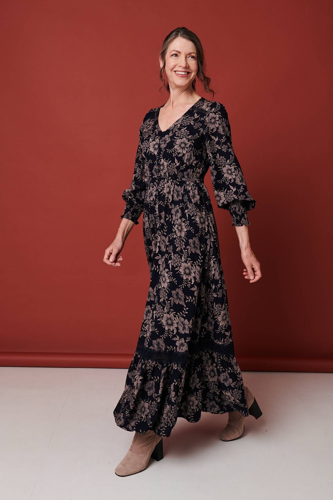 Izabel London Floral Lace Long Sleeve Maxi Dress