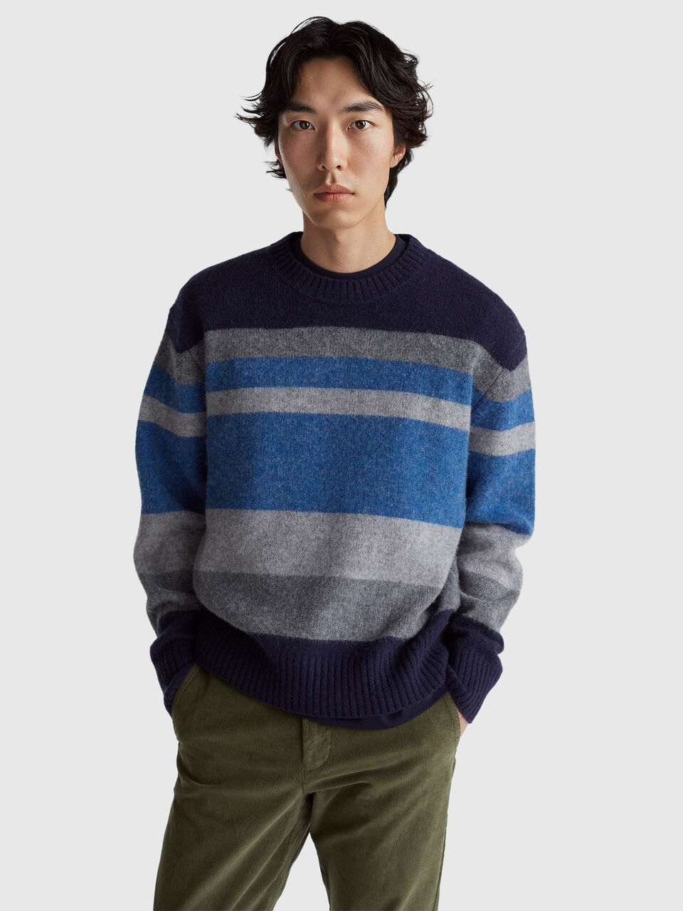 Striped sweater in Shetland wool
