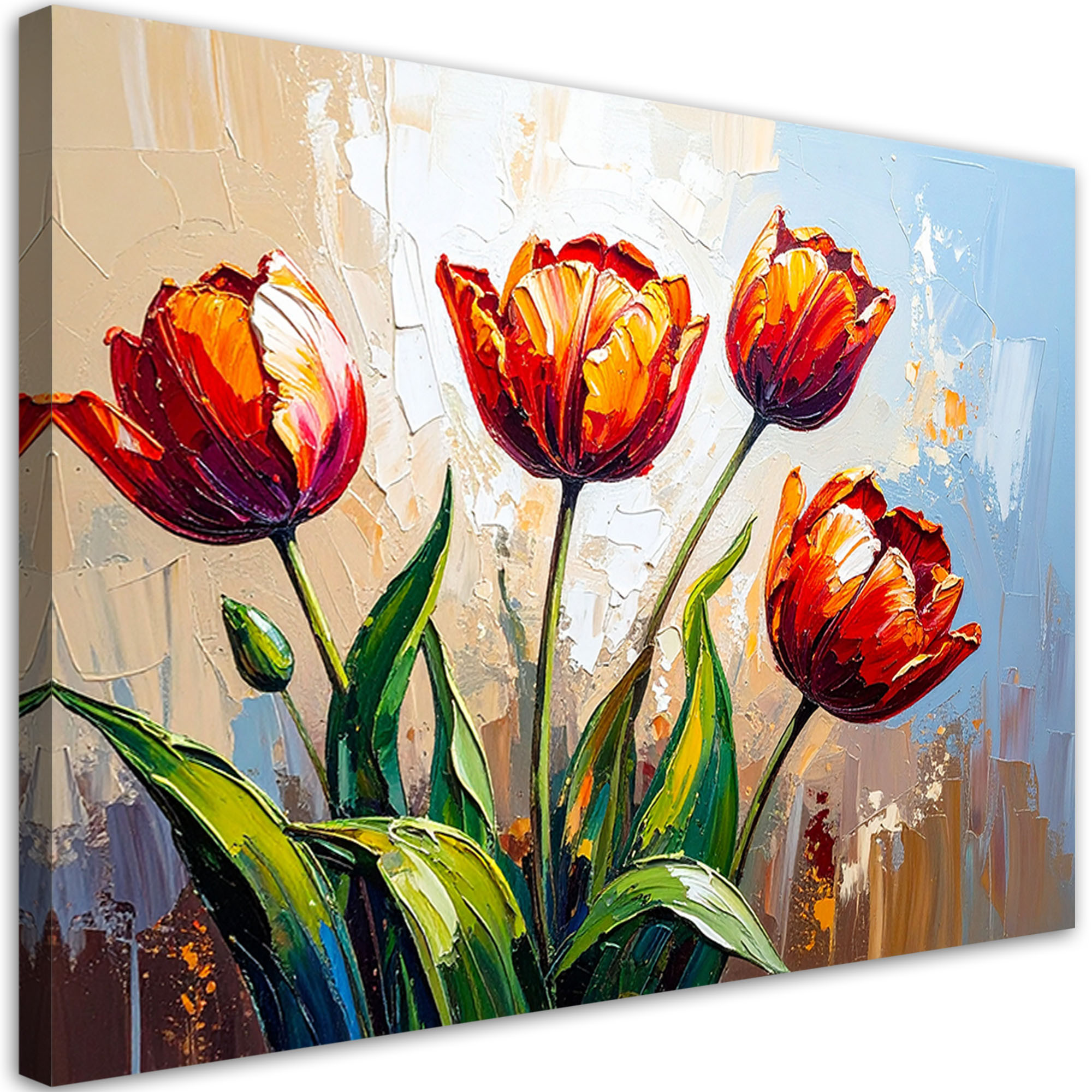 Obraz dekoracja, Czerwone Kwiaty Tulipany na beżowym tle imitacja 30x20