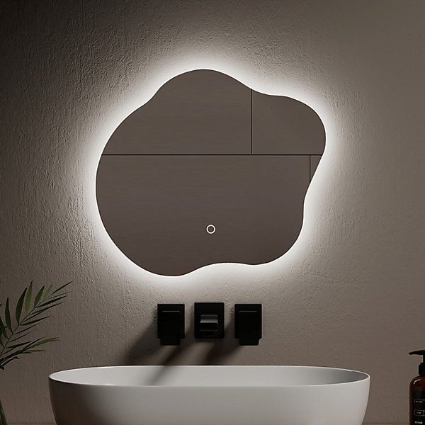 EMKE Miroir lumineux salle de bain sans cadre 50x45cm , Miroir LED avec Interrupteur Tactile, Anti-buée, 3 couleurs Lumières