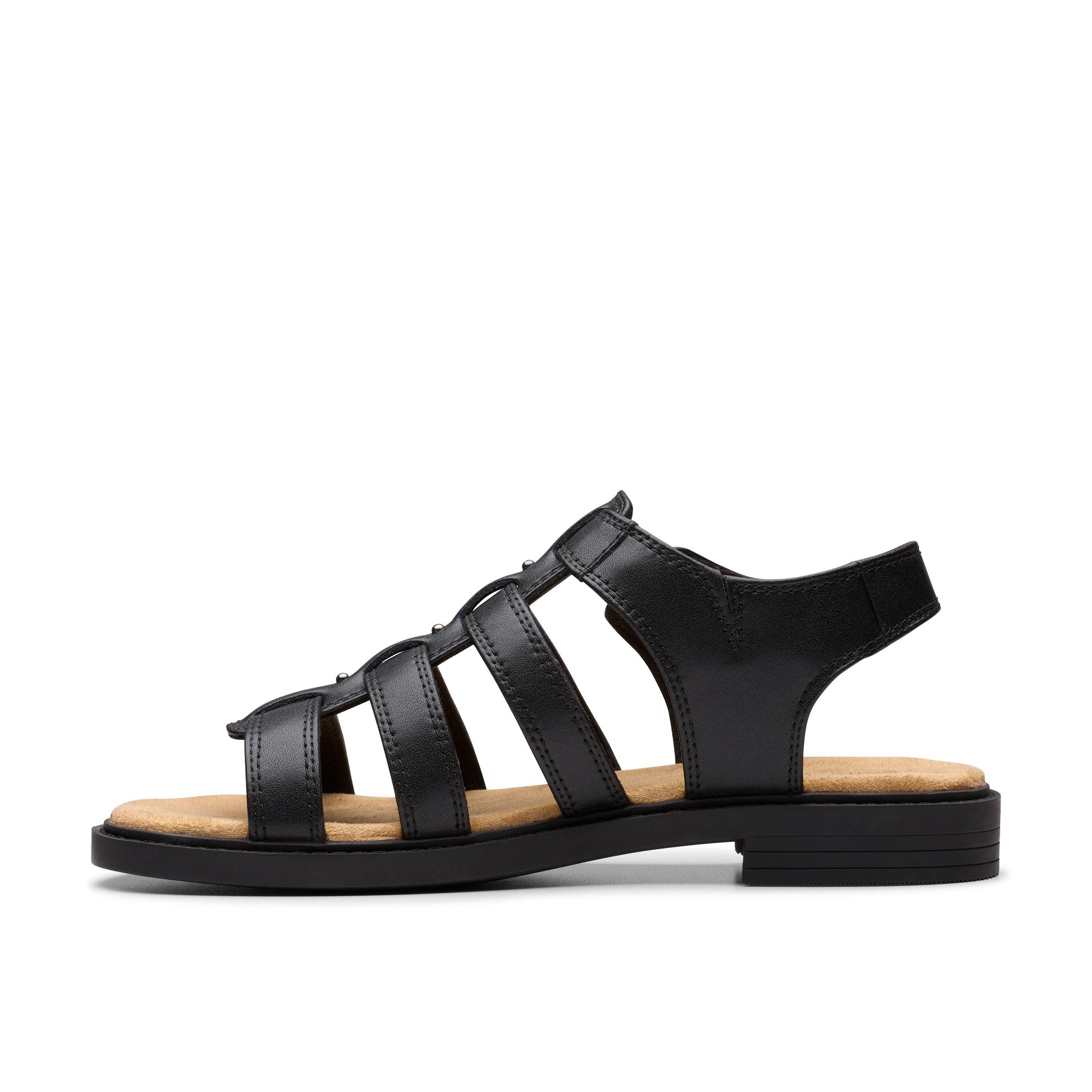 Clarks Trivanni Lux Black Leather Flat Sandals
