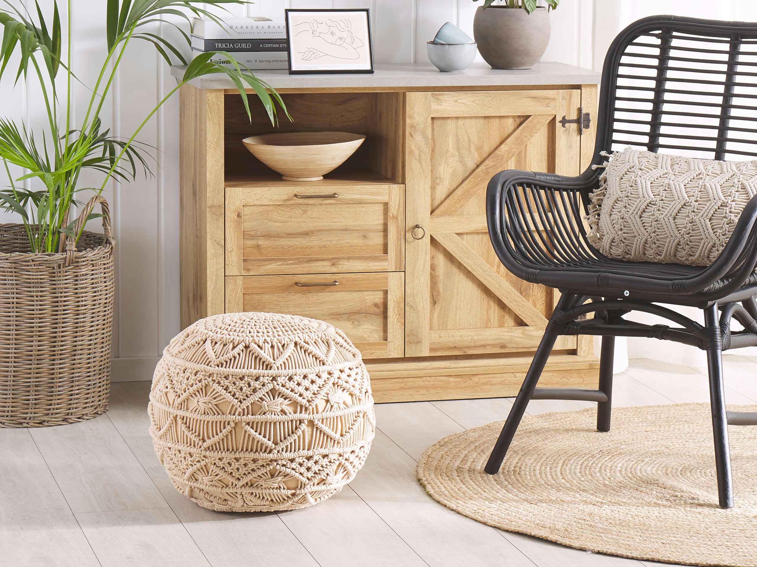 KAYSERI - Pouf en coton beige ⌀ 40 cm