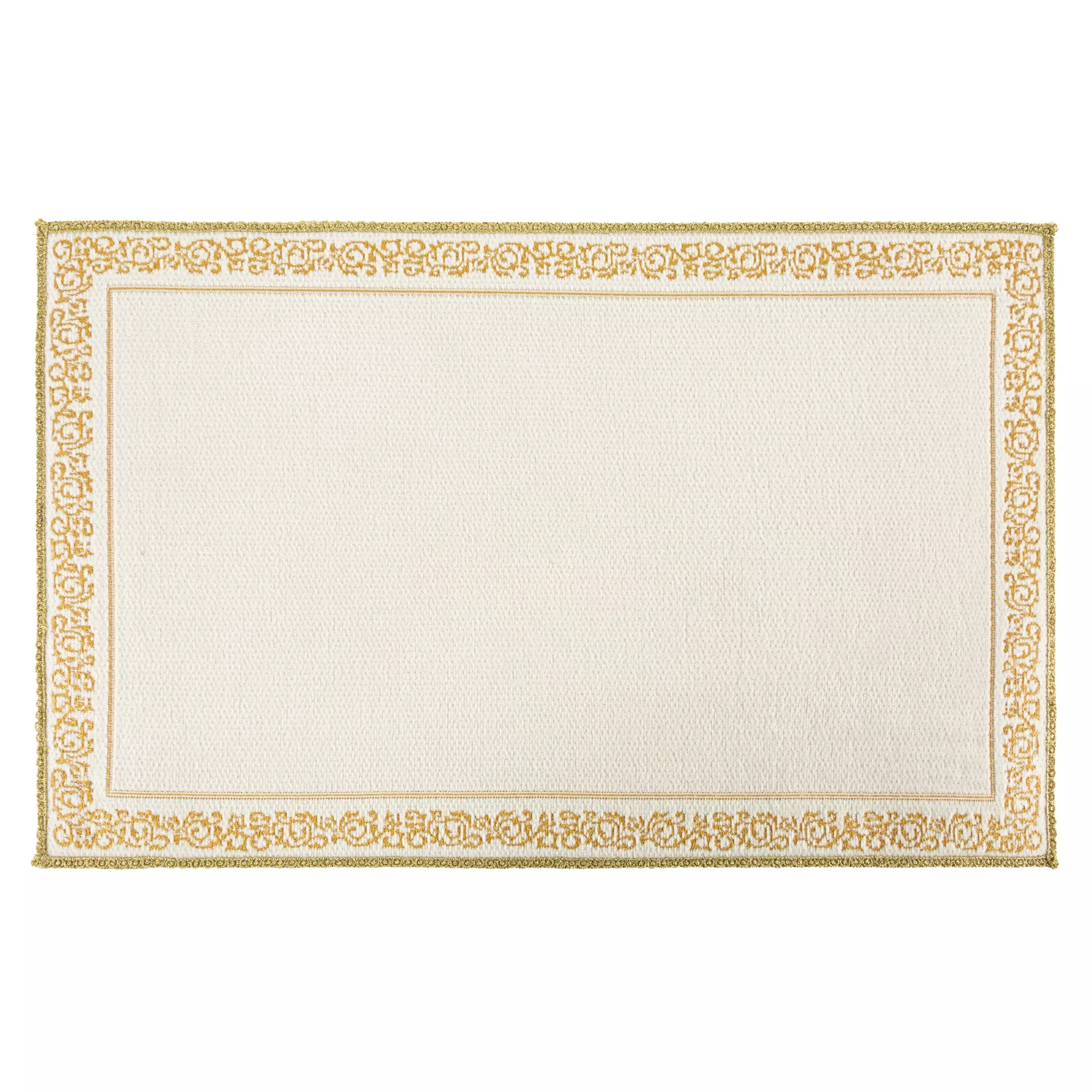 Podładka na stół biało, złota 32 x 52 cm MAJORKA zdobiona błyszczącym wzorm ornamentu