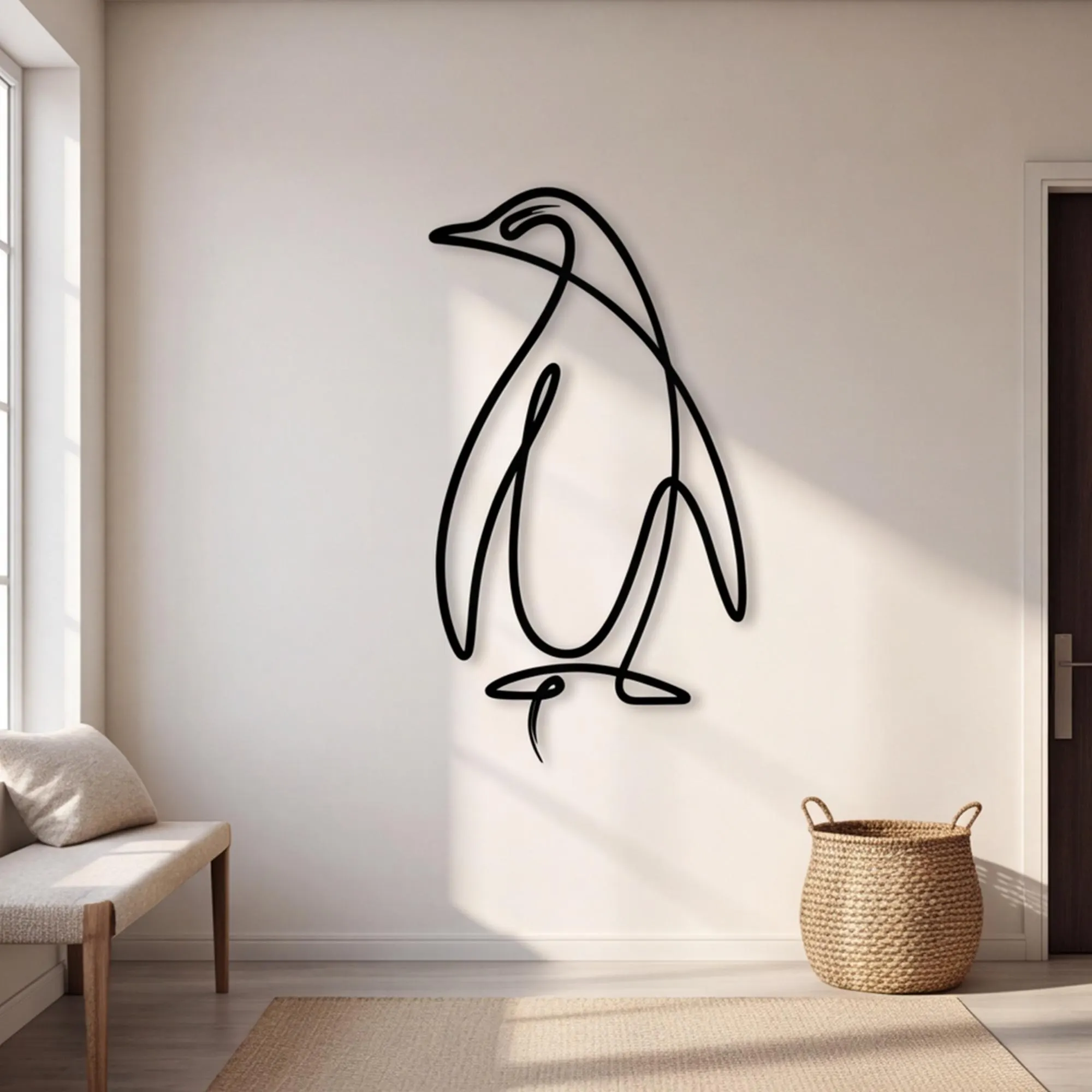 Minimalist Penguin Metal Wall Art, Modern Animal Wall Decor , Unique Bathroom Art, Nordic Line Art Metal Penguin Wall Sculpture