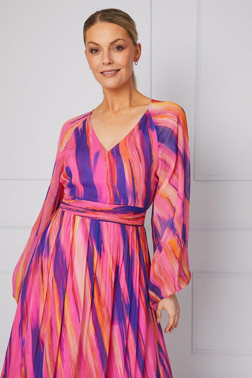 Wallis Abstract Balloon Sleeve Midaxi Dress