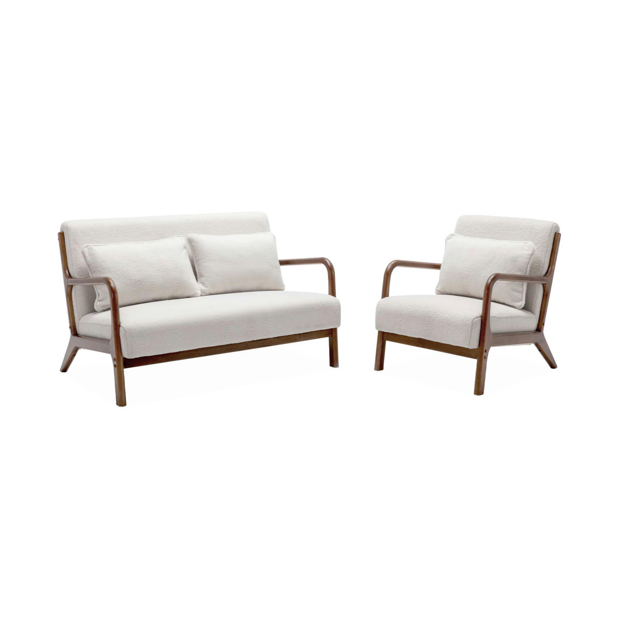 LORENS - Banquette  + fauteuil bouclette hévéa teinté