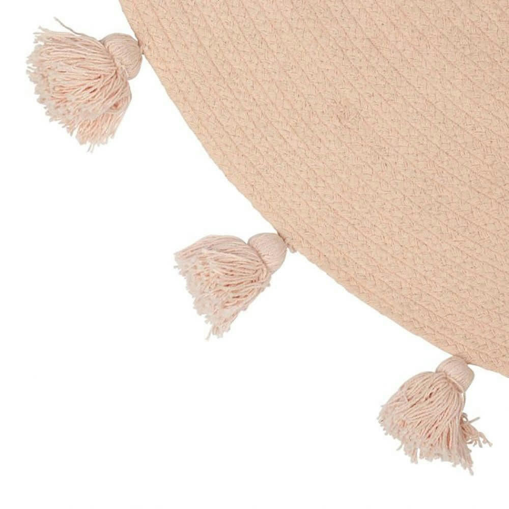 - Tapis rond pompons rose coton D90cm