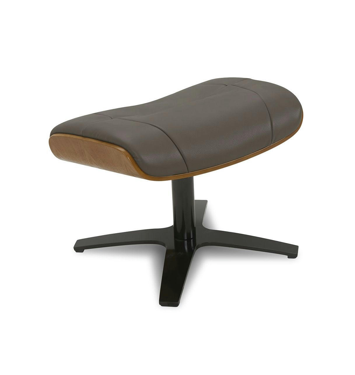 NAOS - Pouf en cuir et chêne Naturel - Cuir Anthracite