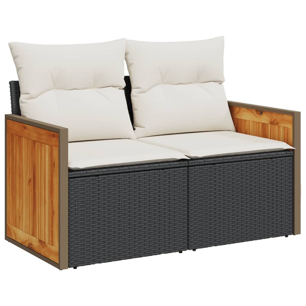 Sofa Ogrodowa Czarna z Poduszkami Fotel Siedzisko Na Taras Balkon