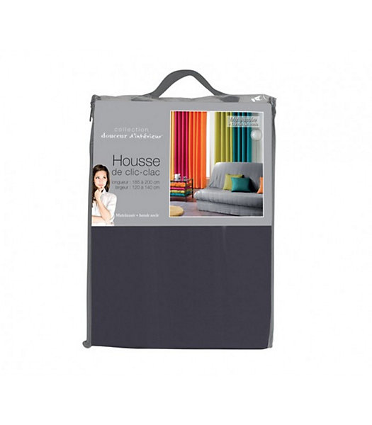 HOUSSE DE CLIC CLAC MAT. 120 à 140 CM - 185 à 200 CM POLYE. UNI ESSENTIEL BETON - 120 à 200cm - Gris anthracite