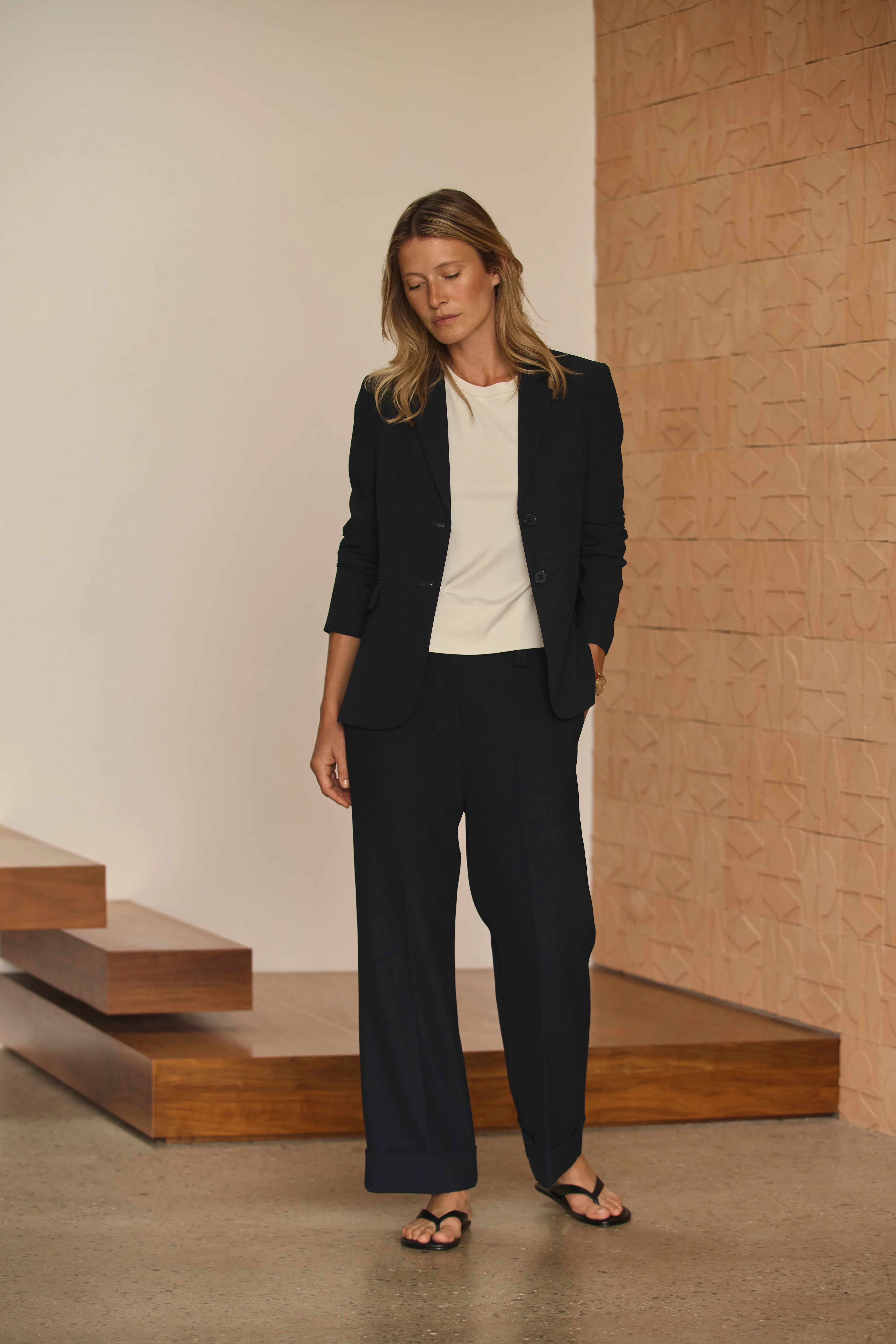 Pantalon large bleu marine PUNTO-DROIT/13128/317