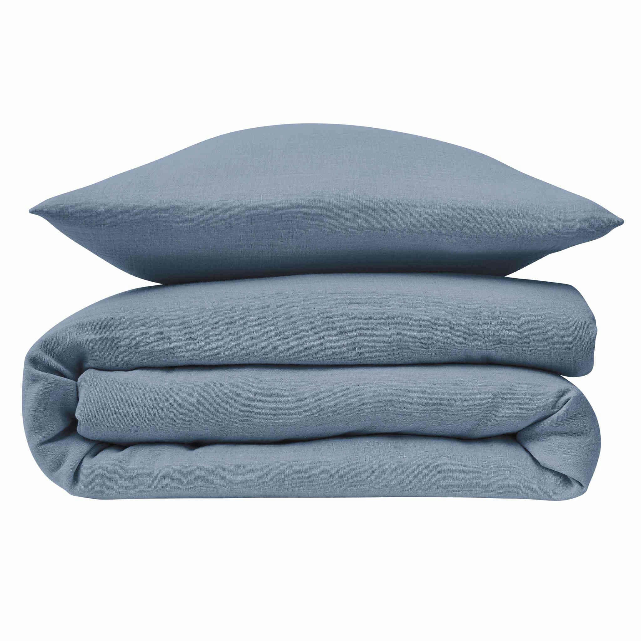 - Parure de lit double gaze de coton bio bleu 100x140 (bébé)