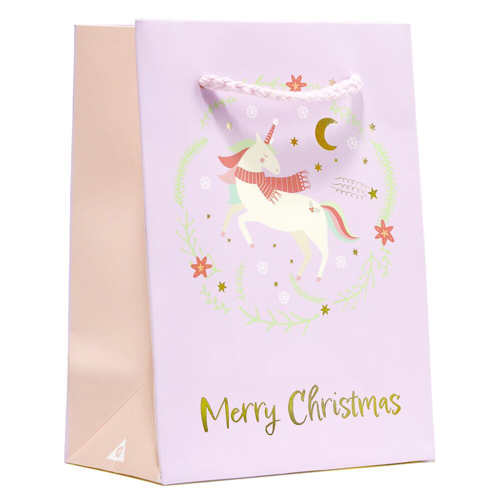 Sac cadeau No&euml;l enfant licorne ou dinosaure 11xH15cm (2 modèles)