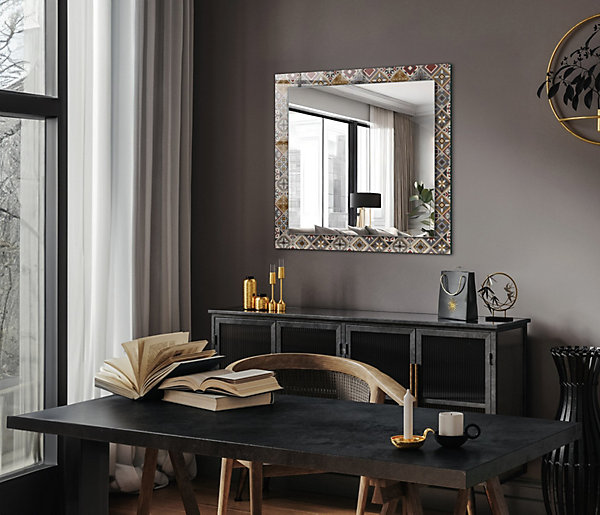 Miroir Carré Tulup 60x60 cm Motifs De Carreaux Colorés Miroir élégant Pour Dressing Pose Horizontale Ou Verticale