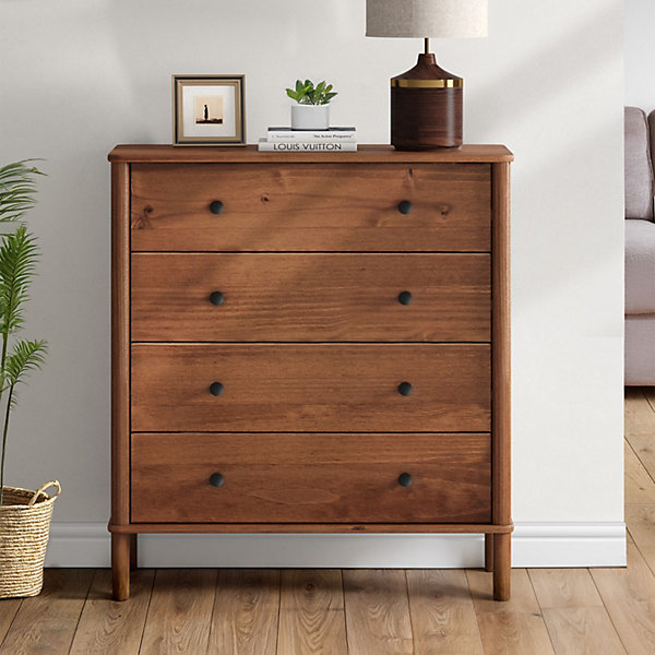 Commode APOANA 4 tiroirs en bois massif - Coloris châtaignier